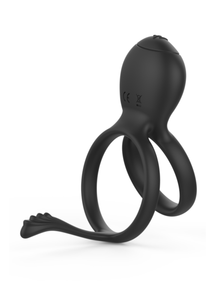 PEPIN, Cockring à double anneaux dans un silicone médical doux avec 1 mode de vibration - COR032BLK